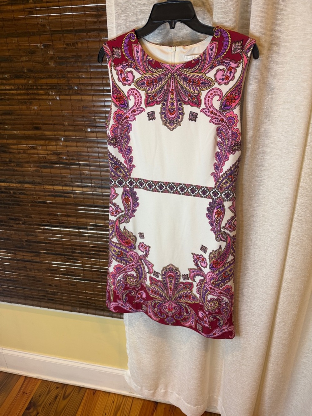 London Times White Shift Dress with Pink and Purple Paisley Print